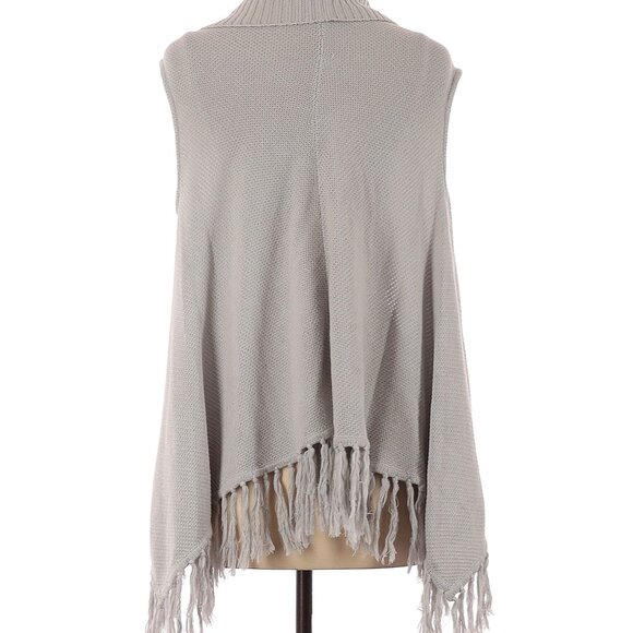 Design History Light Gray Open Knit Cardigan Vest With Fringe Hem Size Medium - Picture 2 of 6